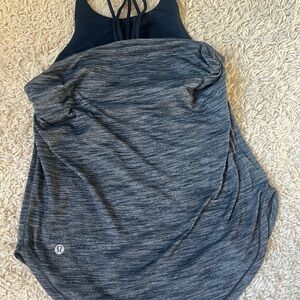 Lululemon Raise The Barre Tank Heathered Nocturnal Teal 2 in 1 Bra Tank Size 2